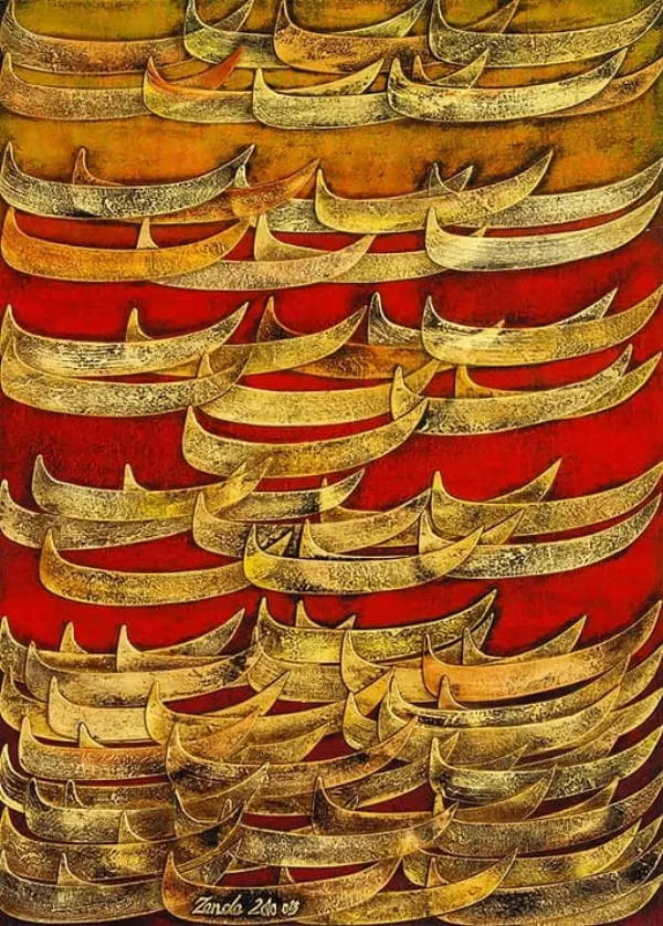 Œuvre Beauté, 2010. Collage, acrylique sur toile par Mahmoud Zendehroudi (Zende).
