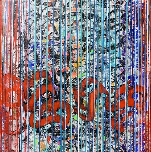 Œuvre Eden, 2021. Acrylique sur toile par Mahmoud Zendehroudi (Zende).