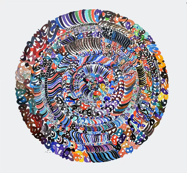 Œuvre Quatre jardins, 2024. Acrylique sur toile par Mahmoud Zendehroudi (Zende).