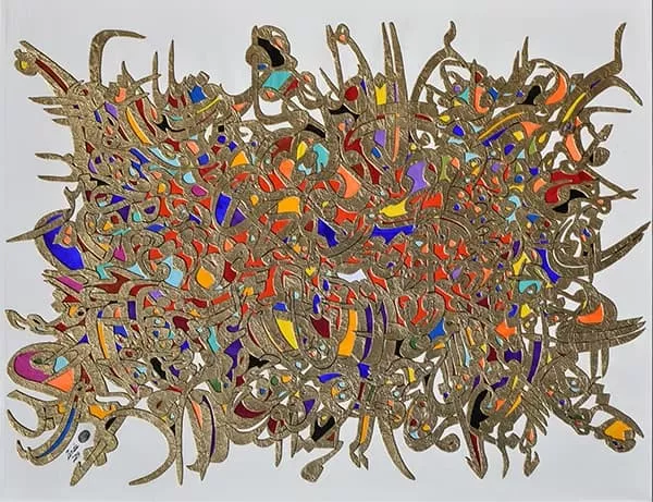 Œuvre Saisons, 2019. Collage, acrylique sur toile par Mahmoud Zendehroudi (Zende).