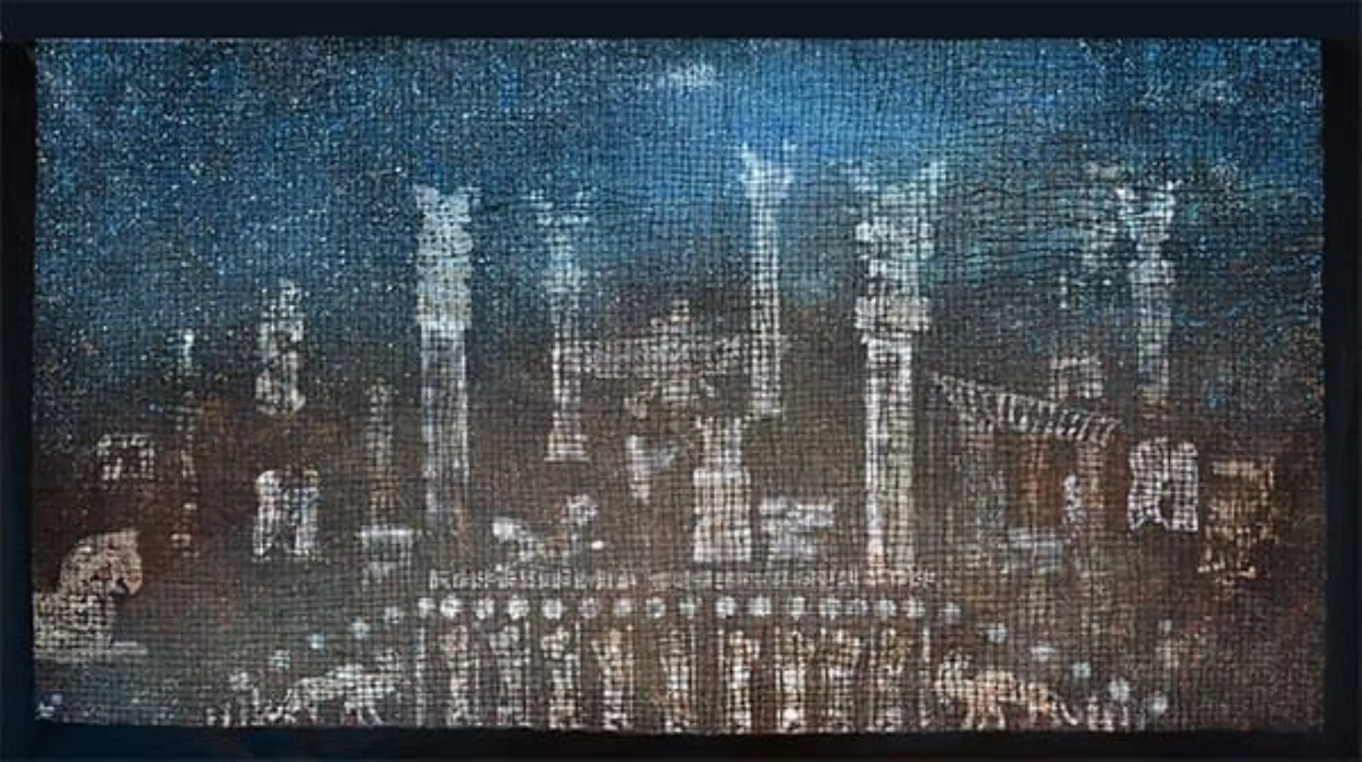 Tableau Persépolis en feu (2024) de Mahmoud Zendehroudi (Zende), adjugé par Enchères de Téhéran.
